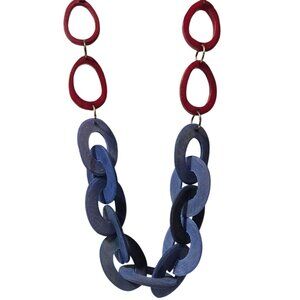 Handcrafted Omala Sustainable Red Blue Chain Link Necklace By Anju Animal Horn